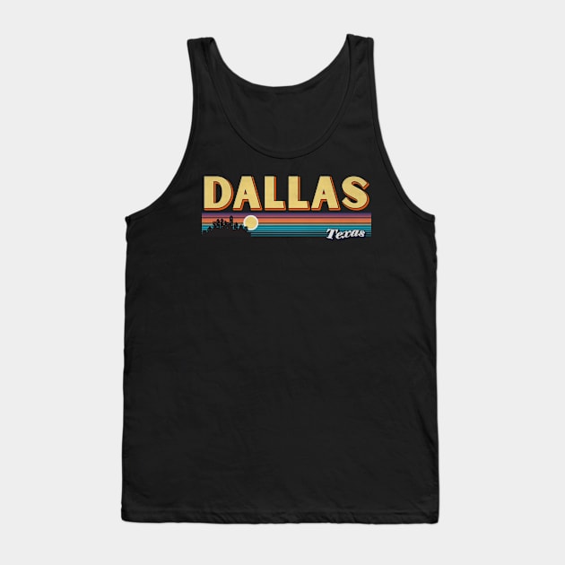 Retro Dallas City Texas TX Skyline Vintage Sunset Stripes Tank Top by kalponik